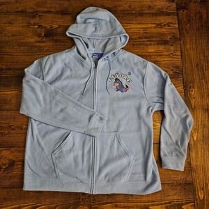 Disney‎ Eeyore Women's 2X Zip Hoodie Sweatshirt Light Blue Fleece Plus Size